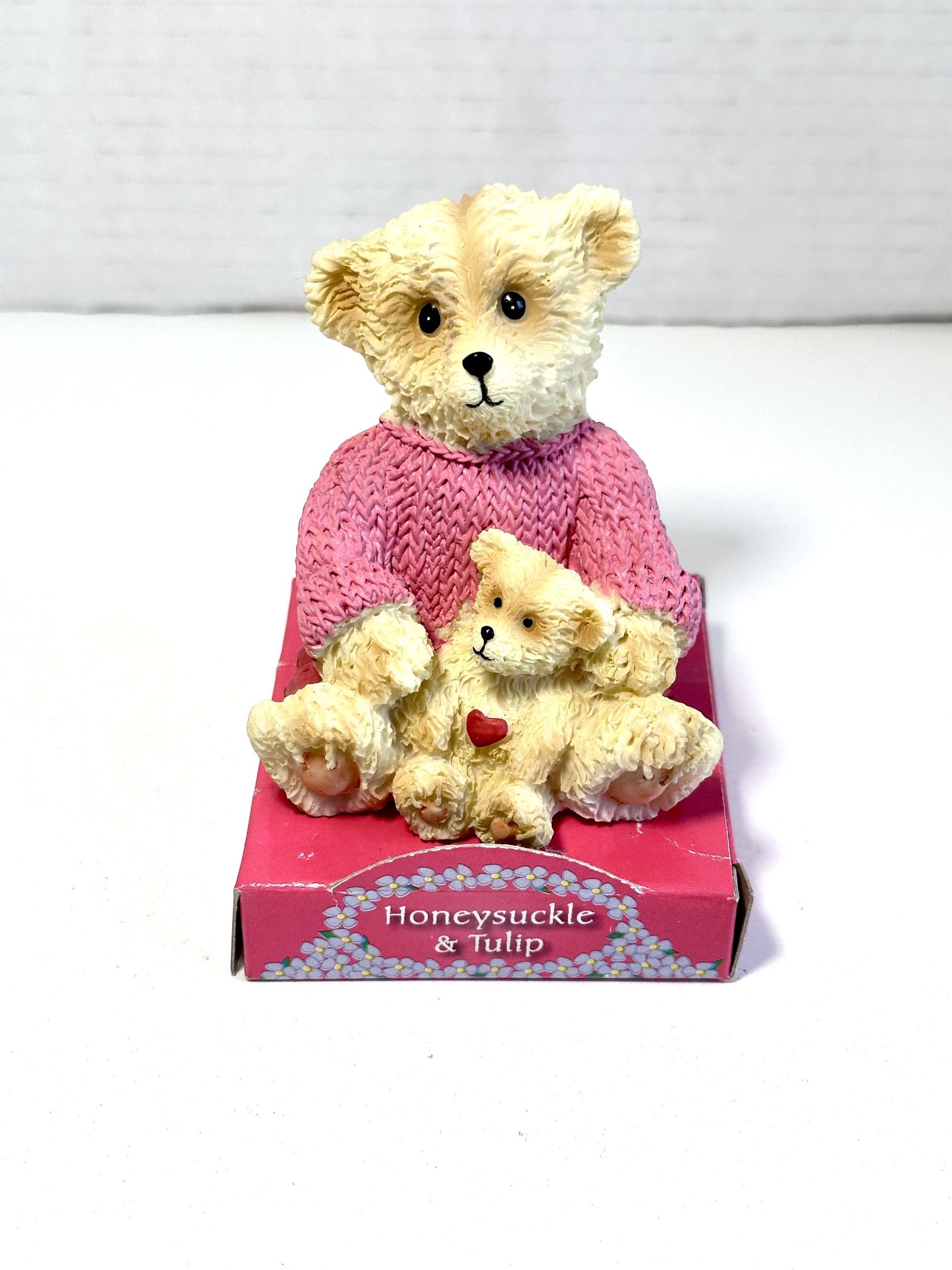 Vintage “Honeysuckle & Tulip” Mama & Baby Bear Resin Figurine
