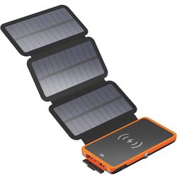 Wireless Solar Power Bank With 3 Solar Foldable Chargers Fast Charger Ideal For Phones Laptop