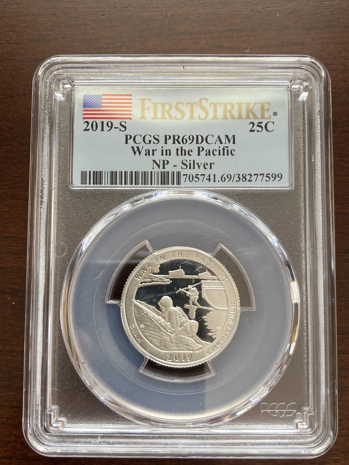 2019 S Silver Proof War in the Pacific National Park Quarter, PCGS PR 69 DCAM