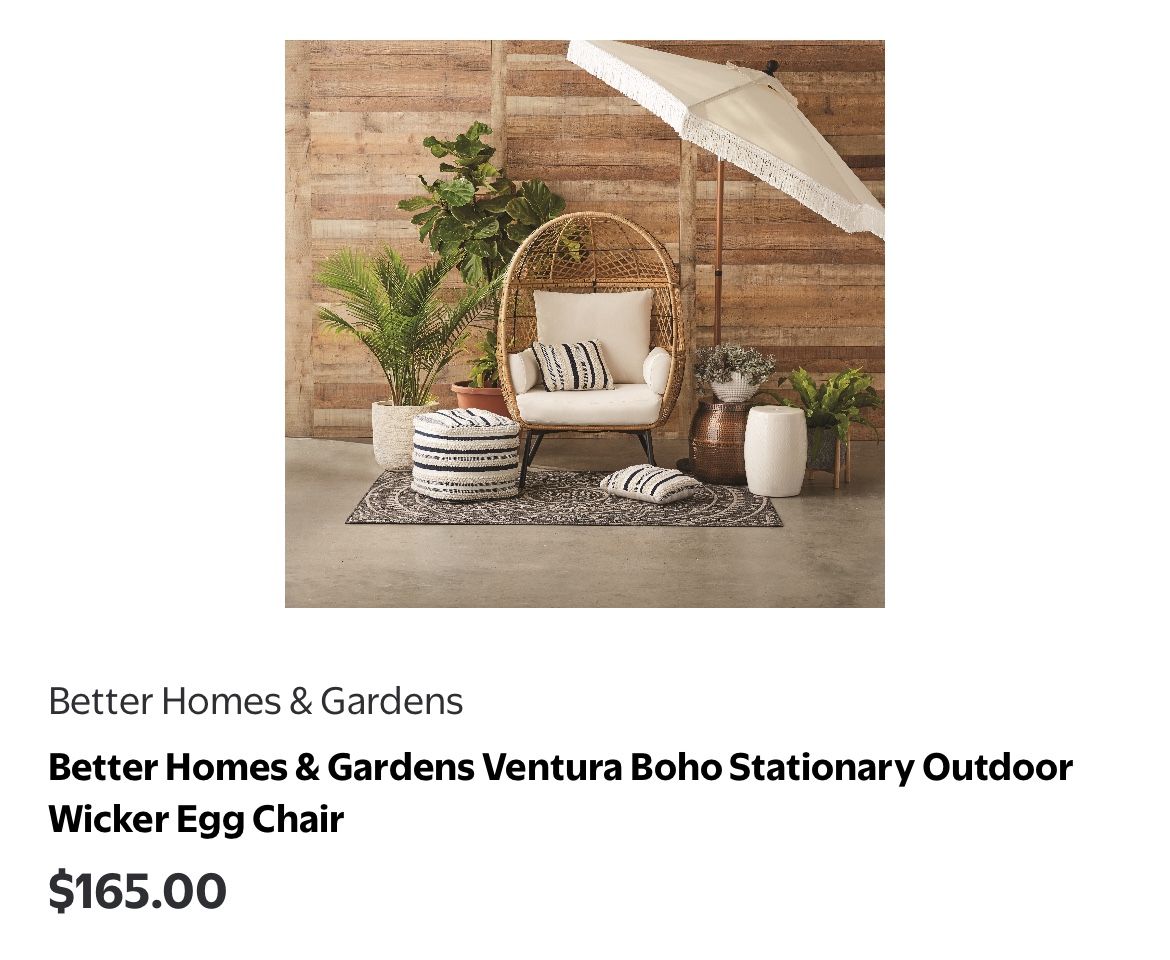 Better Homes & Gardens Ventura Boho Stationary Outdoor Wicker Egg Chair