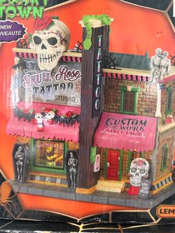 Lemax Spooky Town Skull & Rose Tattoo Studio