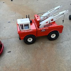 Vintage Mighty Tonka Orange Wrecker AA Tow Truck /Double Boom