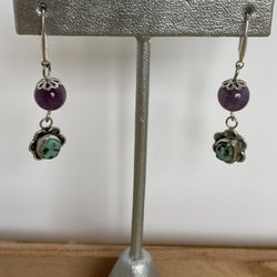 Silver 925 Amethyst &Turquoise Earrings 