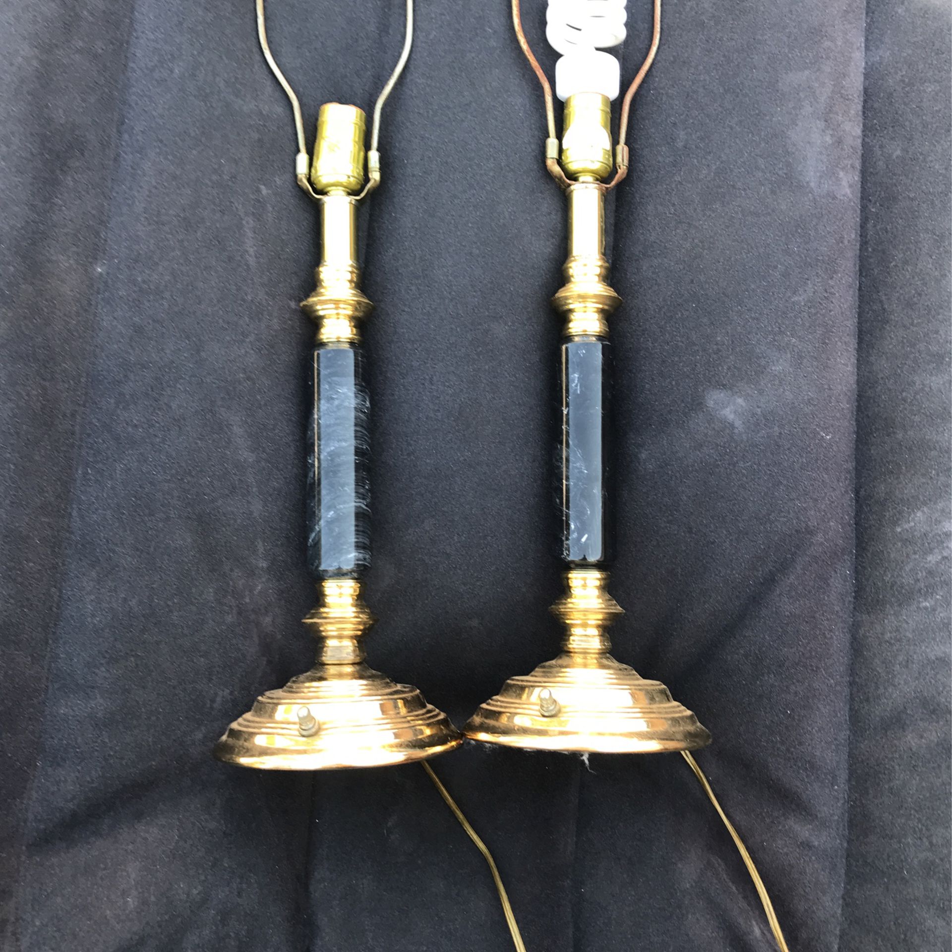 Pair Vintage Black Marble Lamps