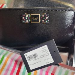 Kate Spade Morgan Bedazzled Bow Saffiano Leather Zip Around Continental Wallet ♤ Comes In Signature Kate Spade Sparkly Box 