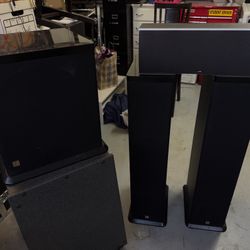🎶 Eosone Tower Speakers + Subwoofer + Polk Audio Center Channel 🎶