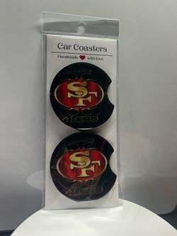 Handmade Black & Red SF 49ers Car Coasters - Set of 2