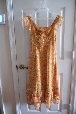 Yellow Floral Ruffle Midi Dress (size xs)