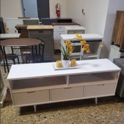 Mid Century Modern Style White TV Entertainment (New In A Box)