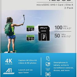 PNY 128GB Elite-X Class 10 U3 V30 microSDXC Flash Memory Card 2-Pack