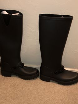 Black Leather Coach Rain Boots (Size 7)