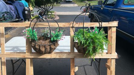 Outdoor hanging flower baskets