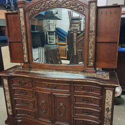 Mahogany / Granite Top Dresser with Mirror