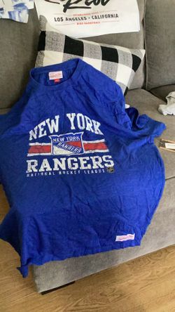 New York Rangers nhl team Striped Logo Lockup Royal Mitchell & Ness Adult men’s T-Shirt size xl new with tags