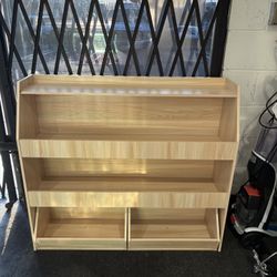 Toy Storage Organizer, 3 Tier Montessori Shelf with Movable Bins (Wood)