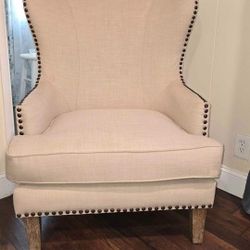 Linen Accent Chair With dark Brown Nailhead Trim