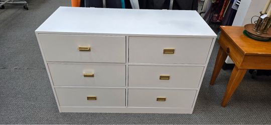 White 6-Drawer Dresser with Gold Handles