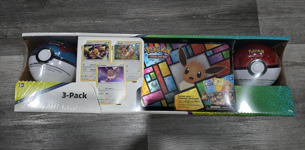 Pokemon TIN BALL 3 Booster Packs EEVEE CARD BRAND NEW