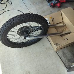 Dirtbike Wheels/Tires, And Fork.  Tires Are Like New