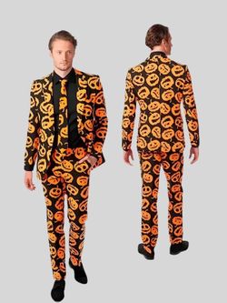 Size 28-30 New Men's Halloween Jack o lantern + Pumpkin Print Suit