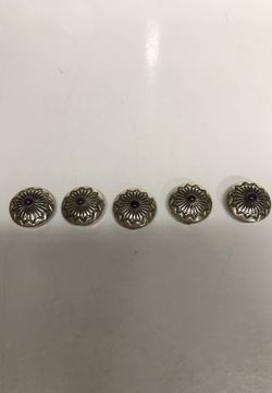 Silver button covers with purple stone