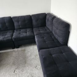 Black Suede Sectional Couch With Ottoman 