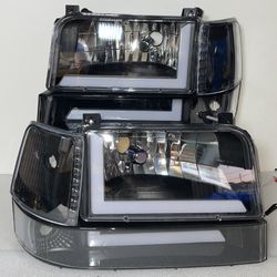 Ford F-150 to F-350 / Bronco LED Black Housing Headlights For 1992 To 1996