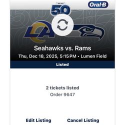 2 Seahawk Tickets  vs LA RAMS Sec 144 H Seats 9-10