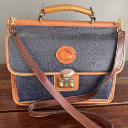 Vintage Blue Leather Dooney And Bourke Briefcase Messenger Bag 