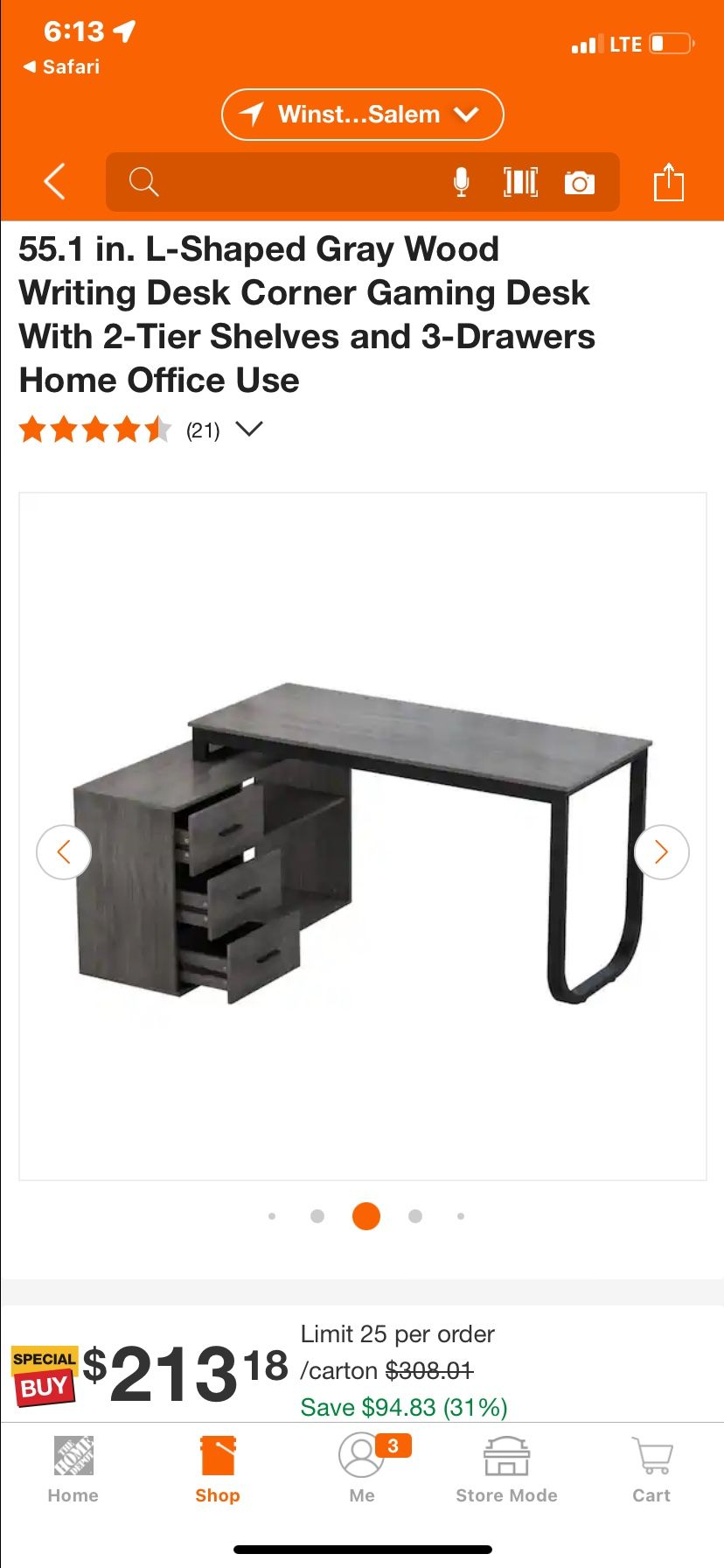 55.1 in. L-Shaped Gray Wood Writing Desk Corner Gaming Desk With 2-Tier Shelves and 3-Drawers Home Office Use New