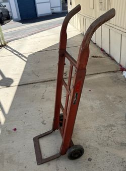 Antique Hand Truck Dolly  Heavy Steel Wheels Metal Frame Wood Handles Vintage