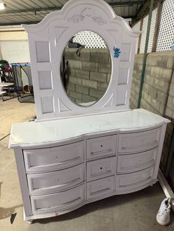 White Wood Dresser with Oval Mirror