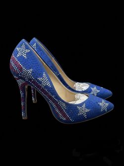 American Flag Patriotic Rhinestone Stiletto Heels - SIZE 9