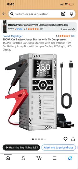 New in box 300a car battery jump starter and air compressor all in one