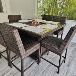 Six Seat Square Outdoor Fire Pit Table 