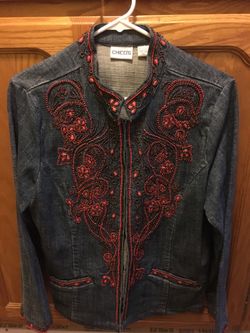 Chico’s beaded denim jacket sz 1 (10)