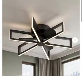 Artika Swirl 18.7 in. Matte Black Flush Mount Fandelier 8-Step CCT Ceiling Fan with Integrated LED with Remote Included