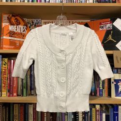 LIZ & CO.-women’s white 1/2 sleeved button-up crop cardigan sweater
