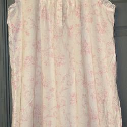 MISS ELAINE 100%Cotton pink /white toile print Summer Breeze nightgown. Size Large