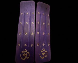 Purple OM Wooden Incense Burners - Set of 2