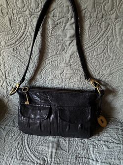 Leather Fossil Shoulder Bag - black