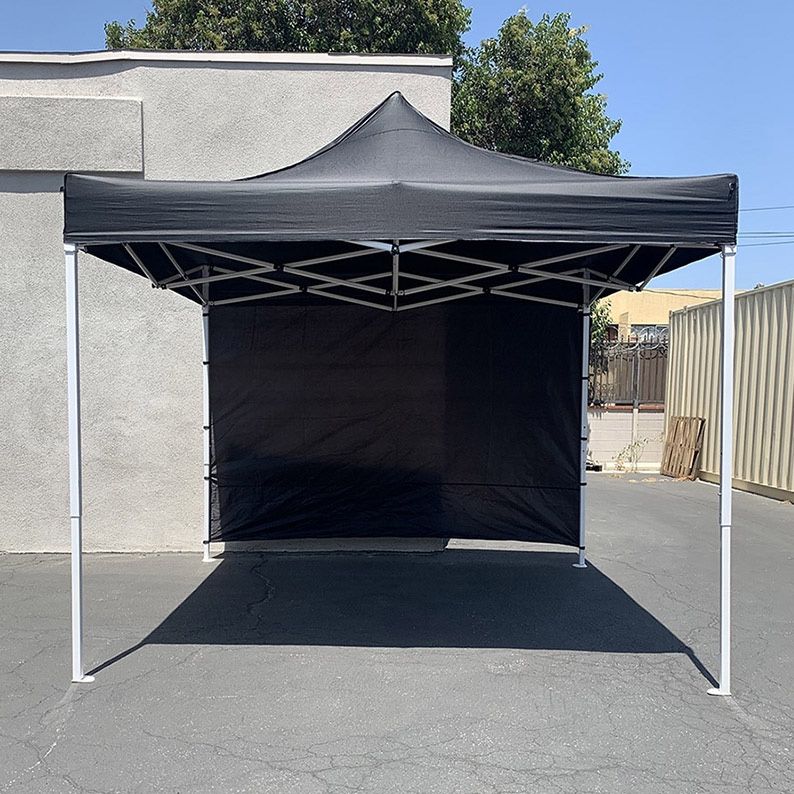 $100 (New in Box) Heavy duty 10x10 ft canopy with (1 sidewall) ez popup party tent w/ carry bag (red blue)