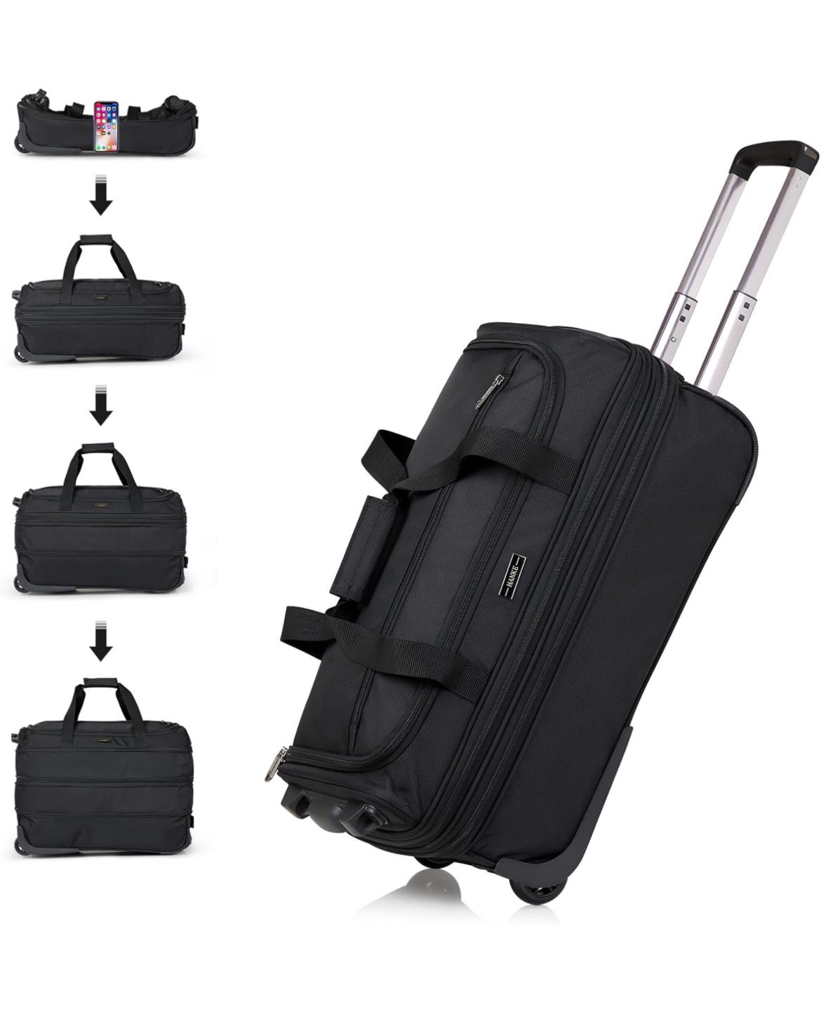 Hanke 20 Inch Expandable Carry On Luggage Suitcases with Wheels Foldable Duffle Bag for Travel Carry On suitcase Weekend Bag for Women Men Garment Bag