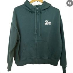 PINK Ivy Fleece Campus Full-Zip Hoodie ASPEN Sz L Evergreen B18