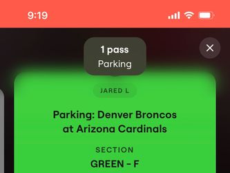 2 tickets and parking pass for cardinals vs broncos Sunday 10/25/26