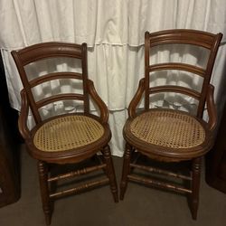 Two Antique Chairs With Cane Bottoms