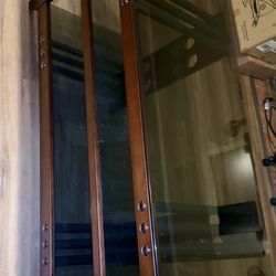 Black Glass Coffee Table w/ Dark Wood Frame, 3 Tier Living Room Table