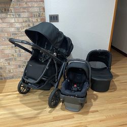 Uppababy Vista V2 Double Stroller With Bassinet And Car Seat Black