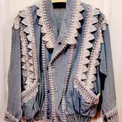 Vintage Beaded & Lace Trimmed Denim Jacket 