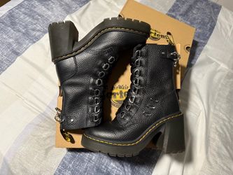 Dr Martens Chesney Piercing Leather Flared Heel Lace Up Boots